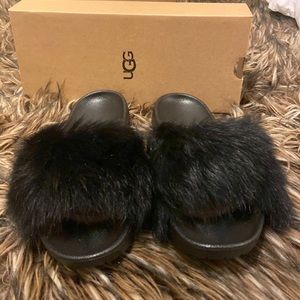 NWT UGG Black Fur Slides size 9